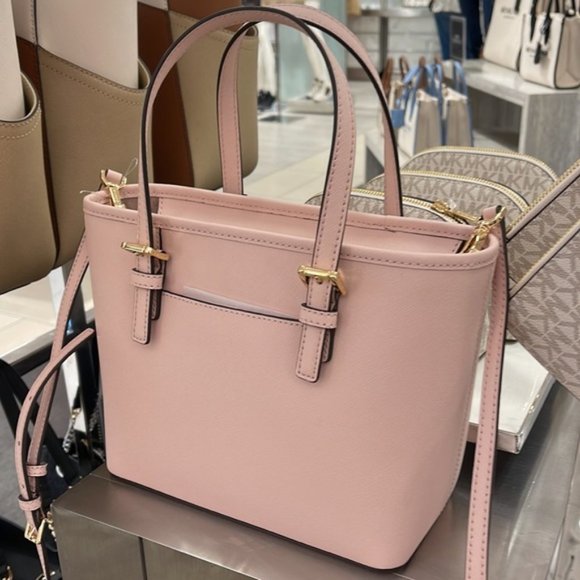 Michael Kors Jet Set Travel XS Saffiano Leather Top-Zip Tote Bag Powder Blush - Picture 9 of 16